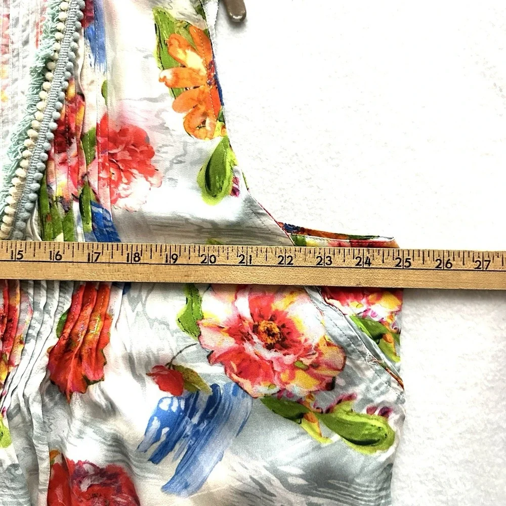 Tolani Floral Dress XL Pintuck Tiered Pockets Crochet Sleeveless Lightweight